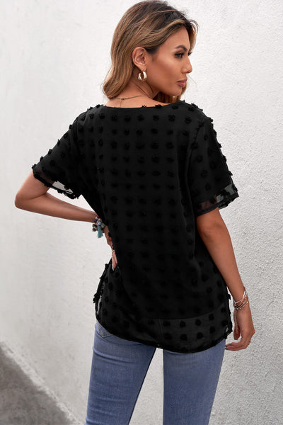 Swiss Dot Round Neck Blouse