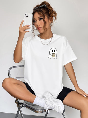 Round Neck Short Sleeve Ghost Graphic T-Shirt