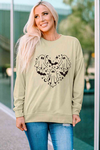 Round Neck Dropped Shoulder Ghost Graphic Sweatshirt